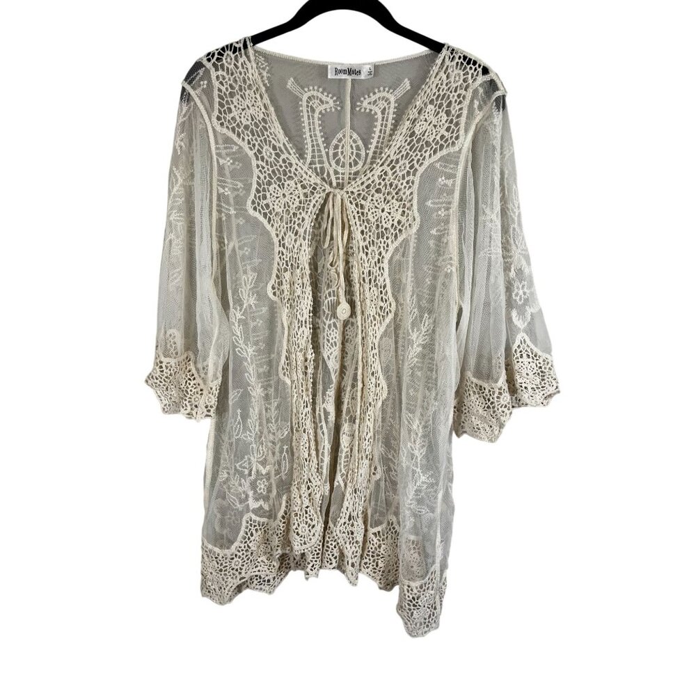 Neutral Peacock Crochet Mesh Cardigan L Cream Floral Victorian Fairy Boho Indie